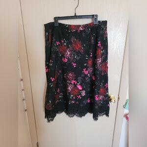Torrid Black Floral Midi Skirt With Lace Trim Womens Plus Size 2xl NWT